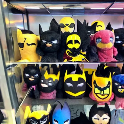 Image similar to Batman Plushies inside a claw machine