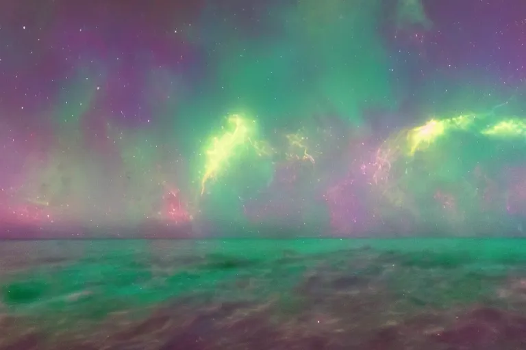 Image similar to Nebulas crashing on the seashore like waves