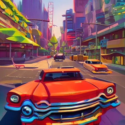 Prompt: swagger! lowrider culture, living large in the city by tyler edlin, editorial, bold colors, detailed, bold colors, incredible lighting, great composition, artstation