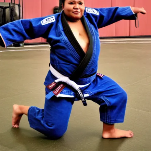 Prompt: photo of chubby black bjj athlete posing