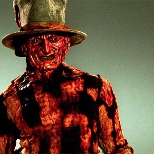 Prompt: film still of Freddy Krueger as Cerberus