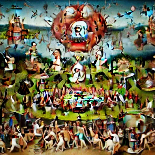 Prompt: emoji replacing every individual depicted in The Garden of Earthly Delights by Hieronymus Bosch