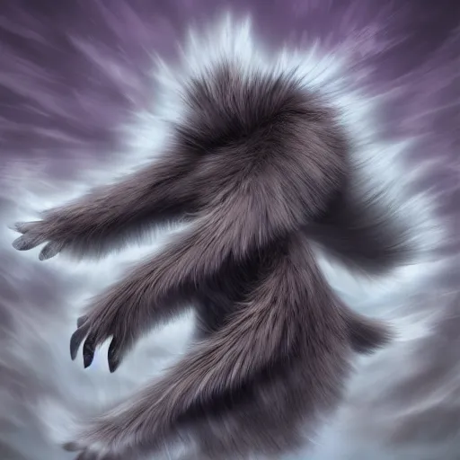 Prompt: a fur elemental, whirling energy made of fur ( dramatic, cinematic, digital fantasy art )