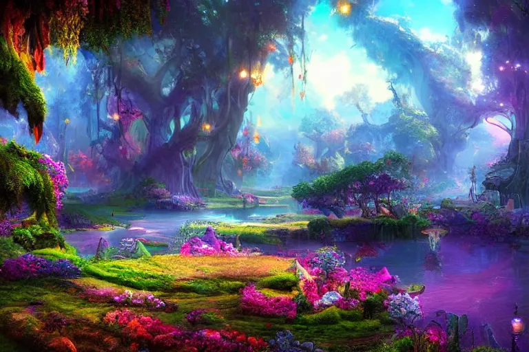 Landscape of a beautiful enchanted fantasy world. | Stable Diffusion |  OpenArt