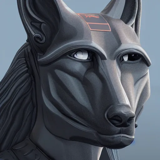 Prompt: hyperdetailed anubis wearing a pale gray flight jacket, highly detailed portrait, polygon style, digital painting, artstation hq, ray tracing, unreal engine 5, intricate, elegant, medium shot