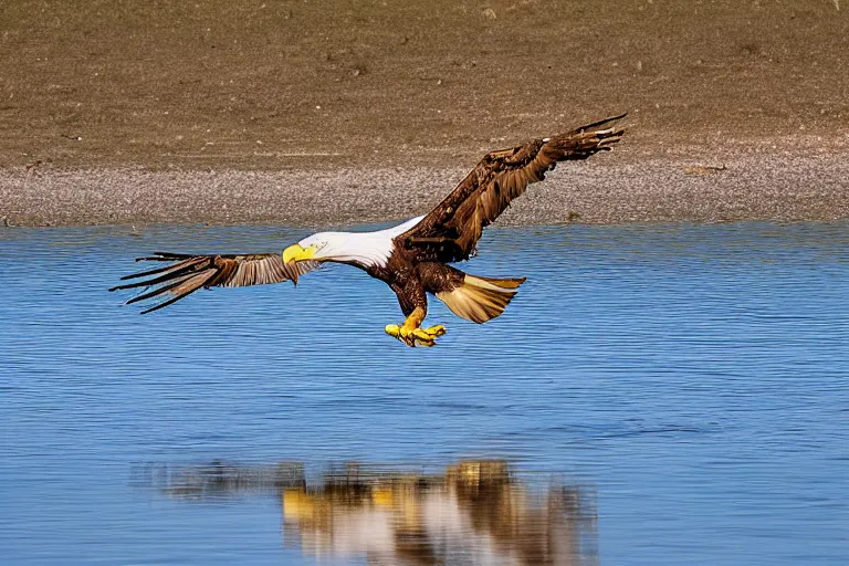 Prompt: national geographics photo of an eagle catching a fish