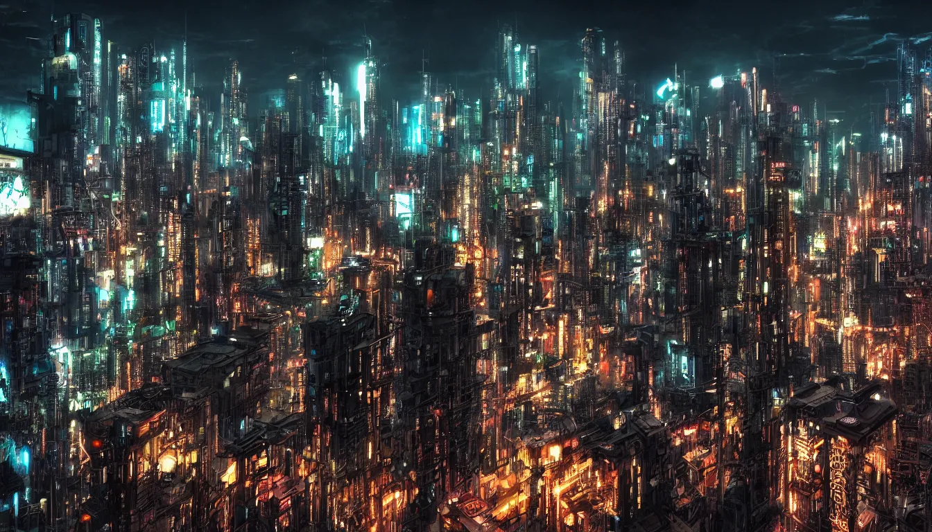 Prompt: evening deprecated cyberpunk city, photo, cool wallpaper for desktop