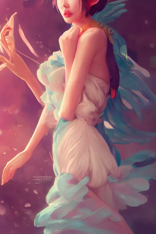 Image similar to a beautiful fashion goddness of love, chic strapless dress, tropical sea background, character design, in the style of artgerm, and wlop, cinematic lighting, hyperdetailed, 8 k realistic, symmetrical, global illumination, radiant light, frostbite 3 engine, cryengine, dof, trending on artstation, digital art