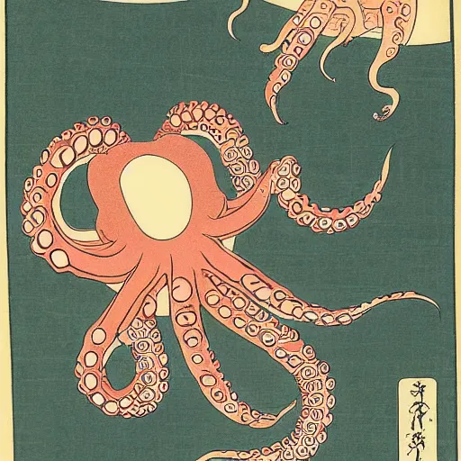Prompt: an octopus using a laptop to hack into a server, ukiyo-e by Utagawa Kuniyoshi