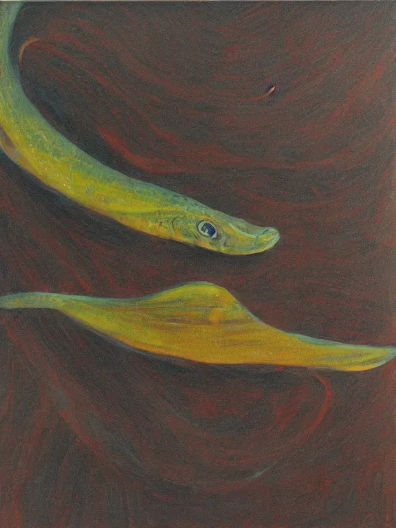 Prompt: eel, on musk, oil on canvas