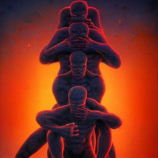 Image similar to the fantastic four by beksinski and tristan eaton, dark neon trimmed beautiful dystopian digital art