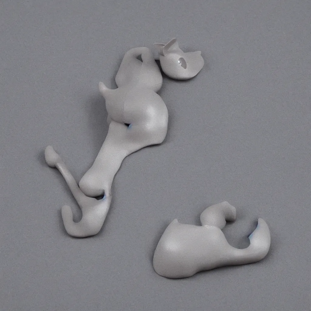 Image similar to 3 d graphic cartoon gray clay cat, shiny gloss