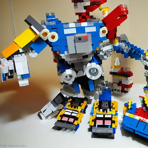 Image similar to anime robot building with legos by Keiichi Arawi