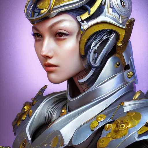 Image similar to studio portrait of lawful good colorful female holy mecha paladin absurdly beautiful, elegant, young sensual graceful woman, ultrafine hyperrealistic detailed face illustration by kim jung gi, irakli nadar, intricate linework, sharp focus, bright colors, matte, octopath traveler, final fantasy, unreal engine highly rendered, global illumination, radiant light, intricate environment