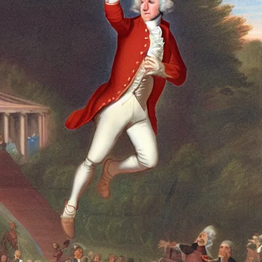 Image similar to george washington jumping on a trampoline