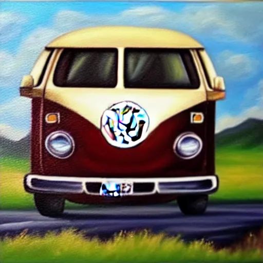 Image similar to a detailed oil painting of a vw bus