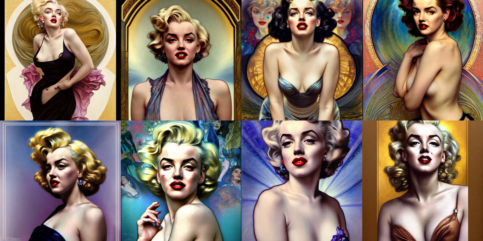 Prompt: ana de armas as marilyn monroe drawn by Donato Giancola and Tom Bagshaw, face by Artgerm, overall design by Alphonse Mucha, background by James Jean and Gustav Klimt, light by Julie Bell, 4k, porcelain skin, komorebi, french nouveau, trending on artstation, octane render, hyperrealistic, intricate, elegant