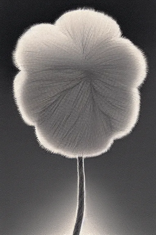 Image similar to a low angle perspective of a pompom tree, digital illustration by chris van allsburg and artgerm, surreal, photorealistic, award winning