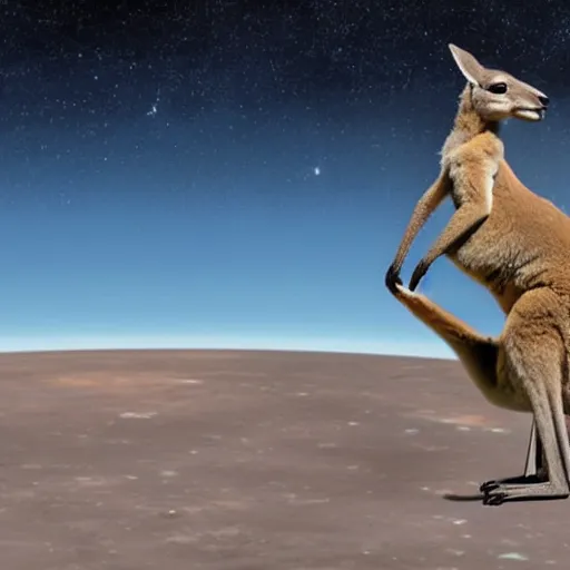 Prompt: A kangaroo is beating up on a moon base with a huge earth in the background