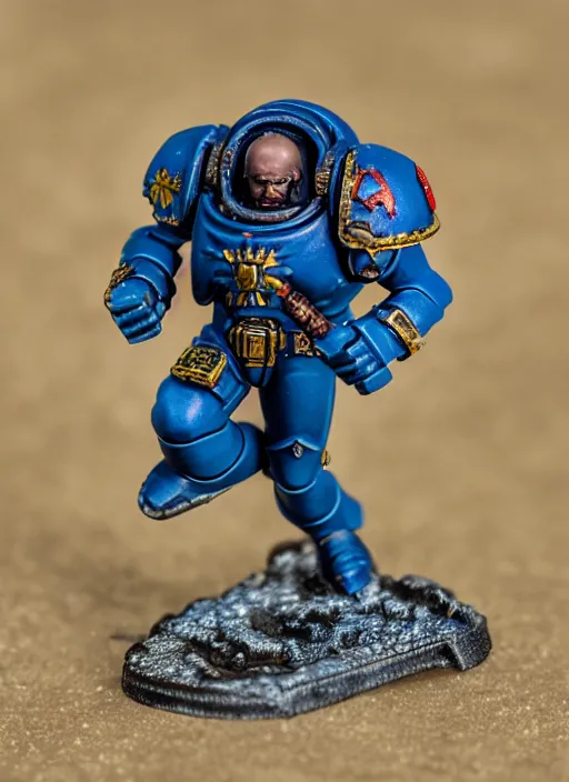 Image similar to 8 0 mm resin detailed miniature of a warhammer 4 0 k space marine running after a balloon, product introduction photos, 4 k, full body,