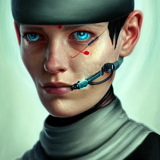 Prompt: An Amish Cyborg cinematic, high technology, highly detailed portrait, digital painting, concept art, smooth, sharp focus,