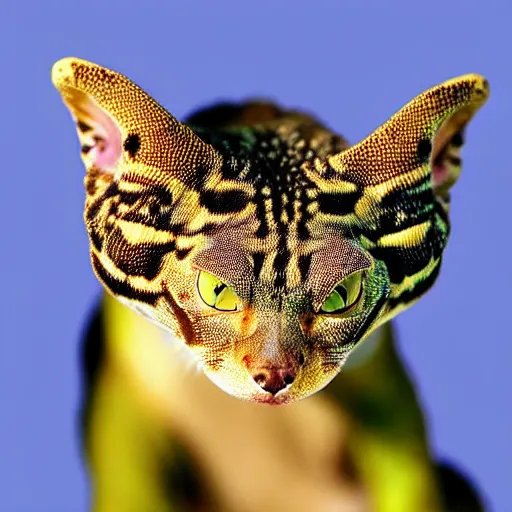 Image similar to a lizzard - cat - hybrid, animal photography