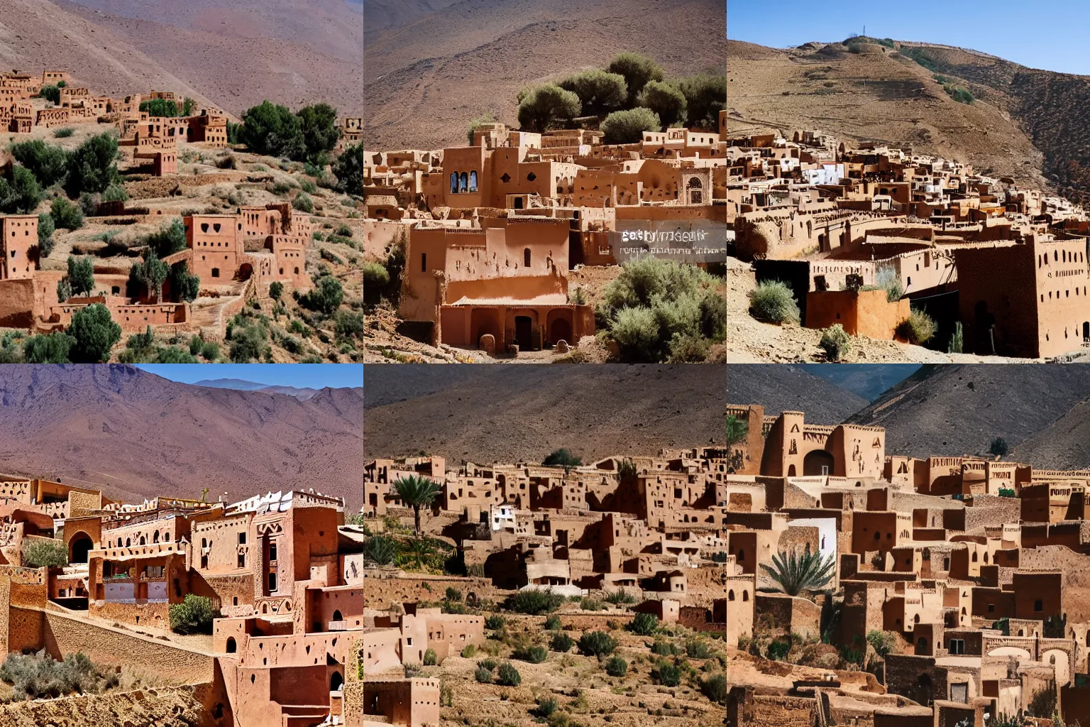 Prompt: old Moroccan village on top of a mountain