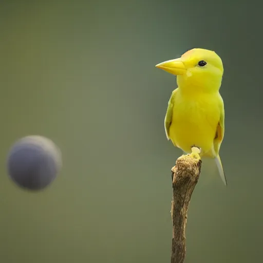 Image similar to photo of profile of cute yellow canary bird head with tennis ball body