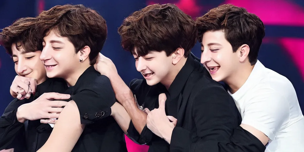 Image similar to charlie puth hugging Jung kook