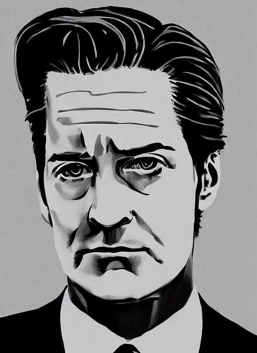 Prompt: portrait of kyle maclachlan as dale cooper by turlo griffin