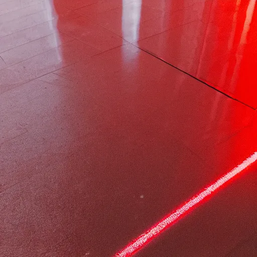 Prompt: red light from above is reflected on the floor