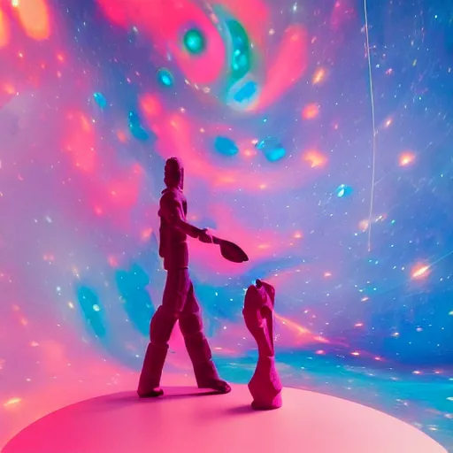 Prompt: Liminal space in outer space, colorful photography of sculpture