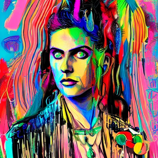 Image similar to a sketch, ultra detailed, colorful, mystical travel, magic, universe, beautiful woman, similar to alexandra daddario, surreal city, in style of jean - michel basquiat, trending on artstation