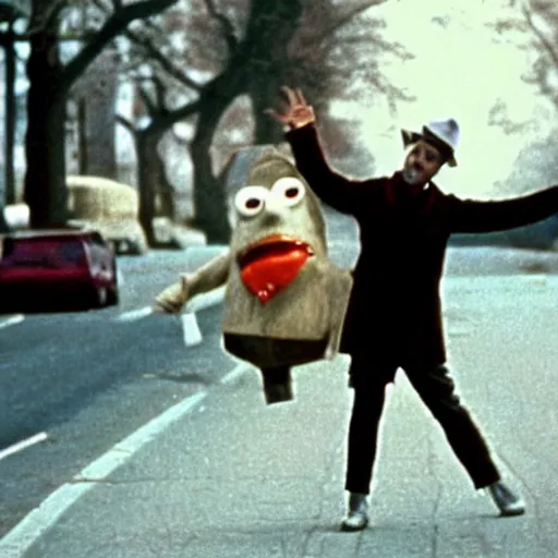 Prompt: Film still of an anthropomorphic tooth hitchhiking across America, Fellini film, 1972