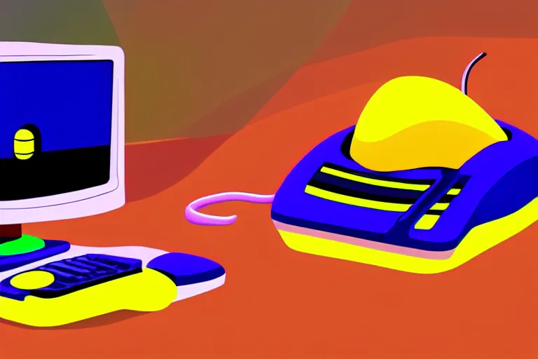 Image similar to A mouse is working on a computer detailed, colorful, 4k, in the style of retro future,