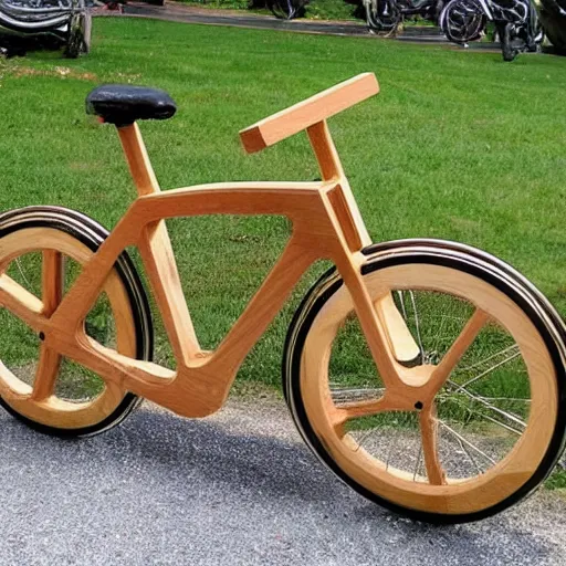 Prompt: bicycle made entirely out of wood