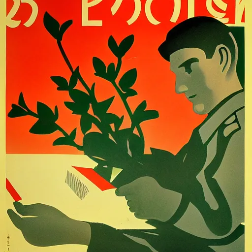 Image similar to soviet propaganda poster of phrase'tend to the flowers ', socialist realism