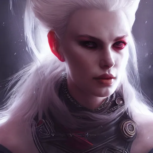 Image similar to kerli koiv as a tiefling, d & d portrait character headshot, sharp, digital matte painting, anime key art by yoshitaka amano, greg rutkowski, wlop, dramatic lighting, trending on artstation