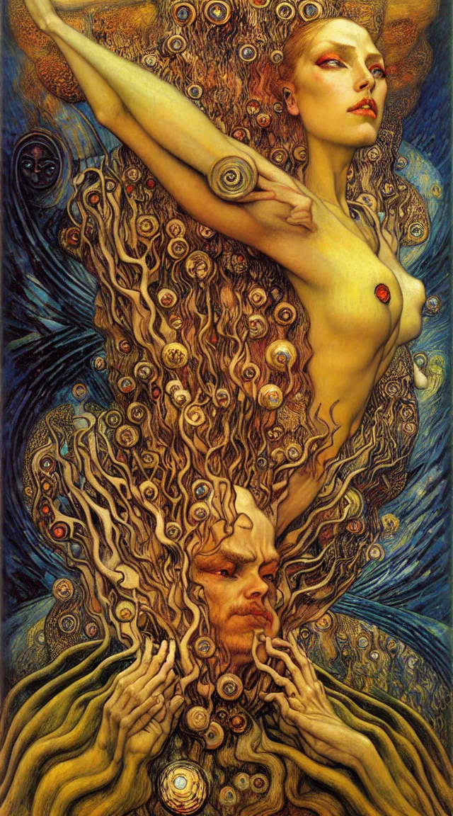 Image similar to Divine Chaos Engine by Karol Bak, Jean Delville, William Blake, Gustav Klimt, and Vincent Van Gogh, symbolist, visionary