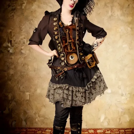 Prompt: girl wearing steampunk style clothing