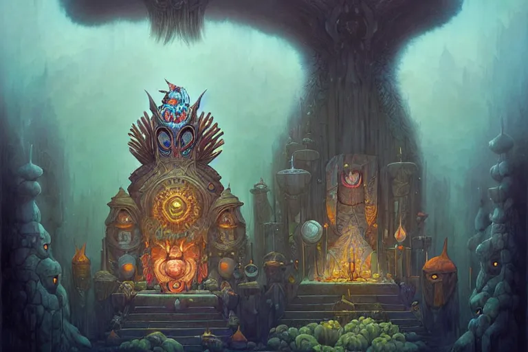 Image similar to Throne Room of the Shaman Owl King, by Peter Mohrbacher