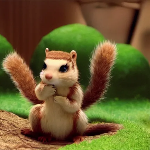 Prompt: cute claymation squirel over the hedge ice age