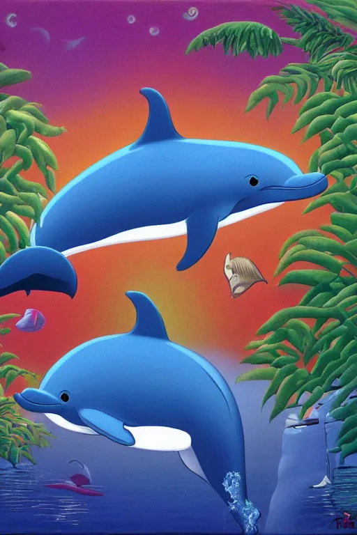 Image similar to cute dolphin, disney animation, face only, made by nebula, henri rousseau