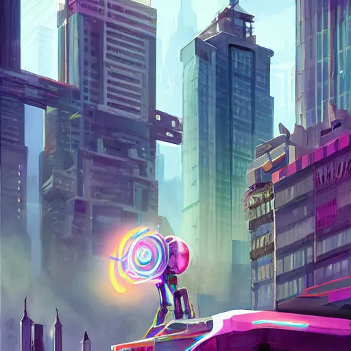 Image similar to robot unicorn in the city, trending on artstation