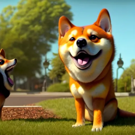 Image similar to weta disney pixar movie still photo of funny shiba inu giant sign that says bonk : : by weta, greg rutkowski, wlop, ilya kuvshinov, rossdraws, artgerm, octane render, iridescent, bright morning, anime, liosh, mucha : :