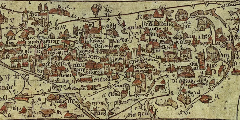 Prompt: medieval map labelled as of the town of yelm