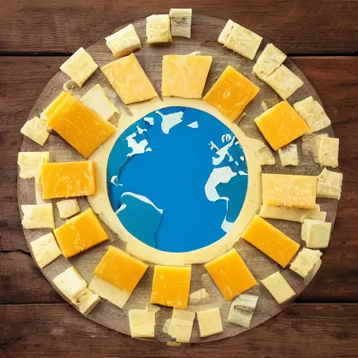 Prompt: a map of the world made out of cheese and wine