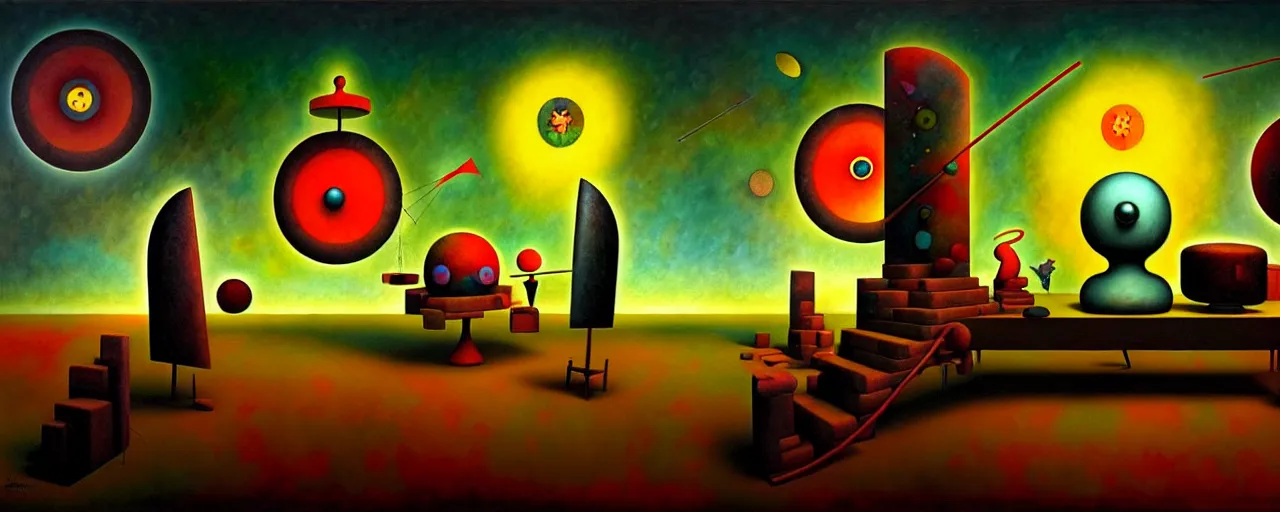 Image similar to hedonic treadmill, dark uncanny surreal painting by ronny khalil, shaun tan, and kandinsky, ixions wheel