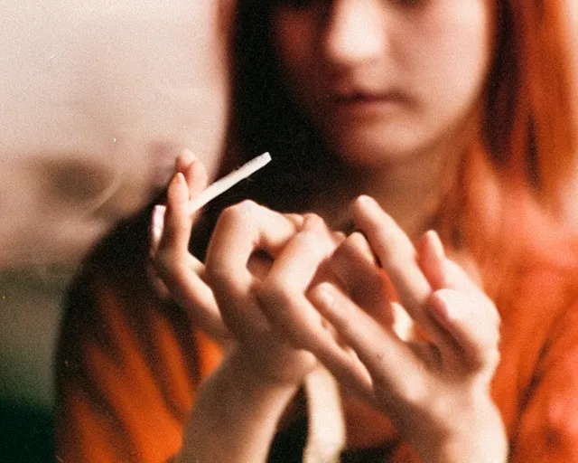 Image similar to a lomographic photo of woman hand with cigarette