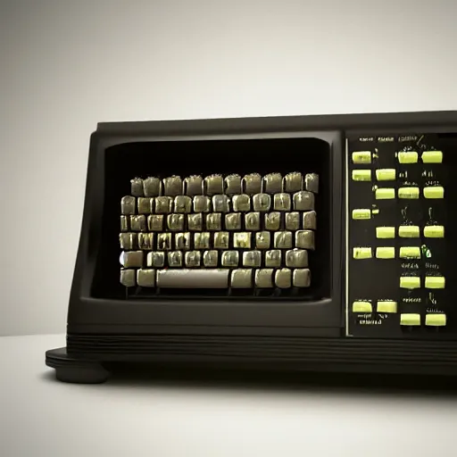 Image similar to photo of a vintage computer terminal 4 k octane render photorealistic movie grade quality